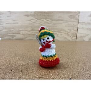 Vintage Handmade Crocheted Mrs. Snowman Christmas Ornament
